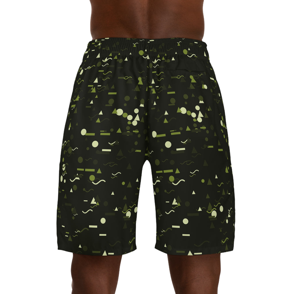 Men's Olive Confetti Performance Jogger Athletic Shorts with Pockets
