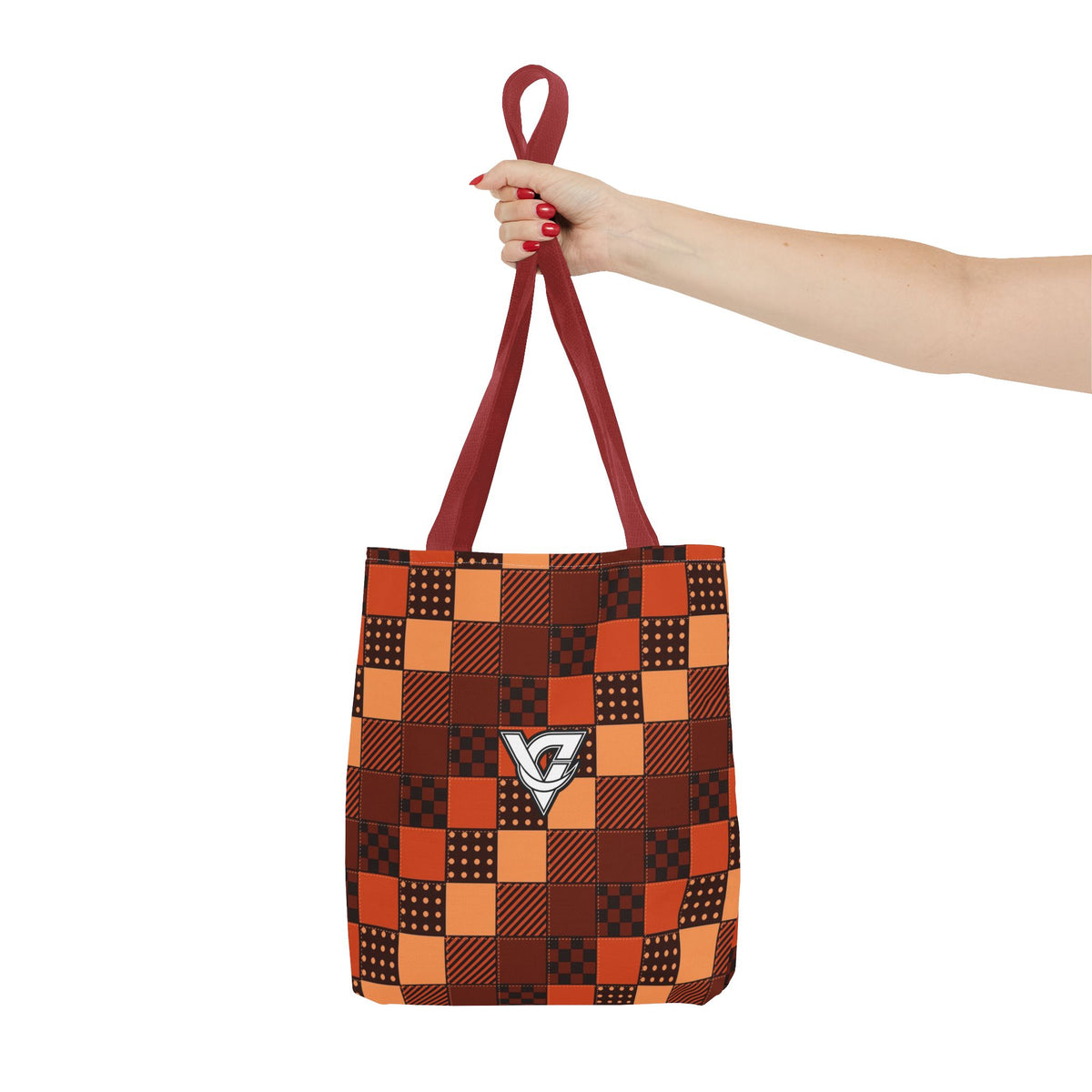 Rust Patchwork Tote Bag — All-Over Print Gym & Everyday Tote