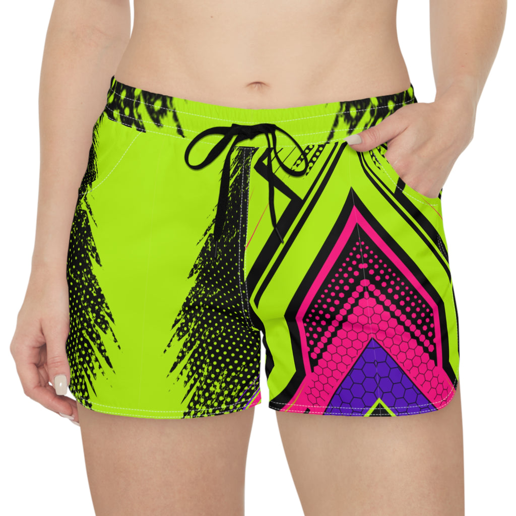 Women's Multipurpose Athletic Shorts with Pockets – Neon Green Honeycomb by Vantacore Athletics, view 4