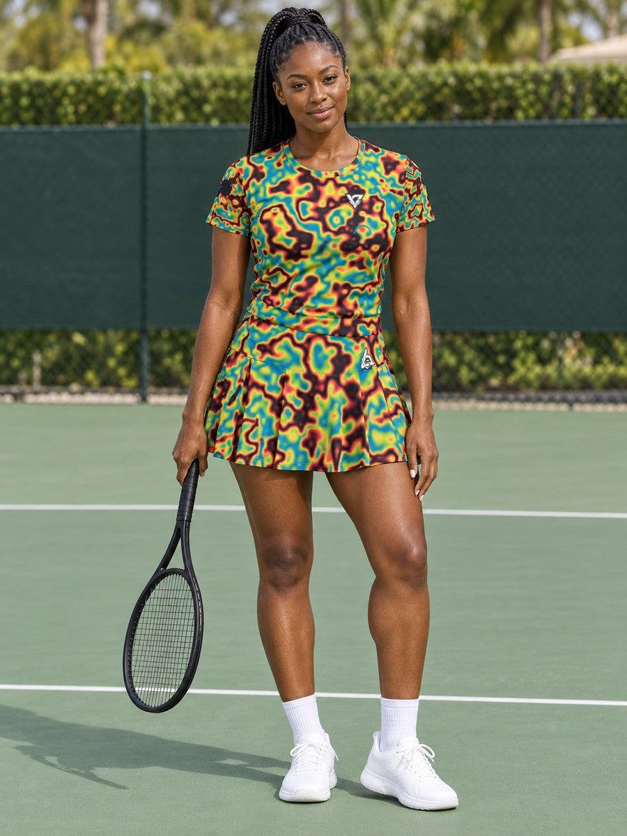 Tennis Rainbow Rally Marble Flow Women's Athletic Skater Skirt - front view