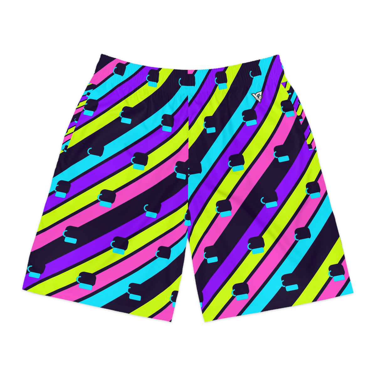 Combat Sports Violet Volt Stripe Surge Men's Athletic Shorts with Pockets