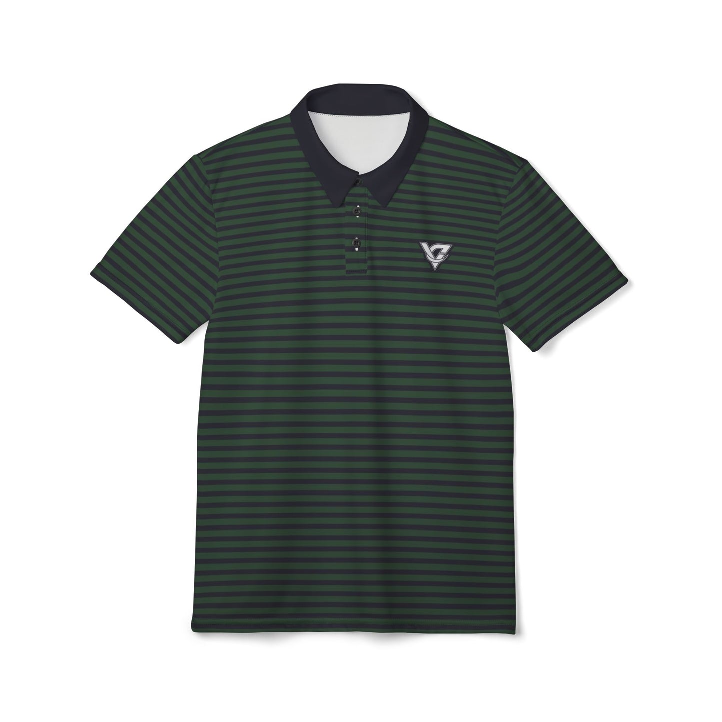 Striped Green Polo Shirt with Subtle Logo — Men's Casual Golf & Workwear