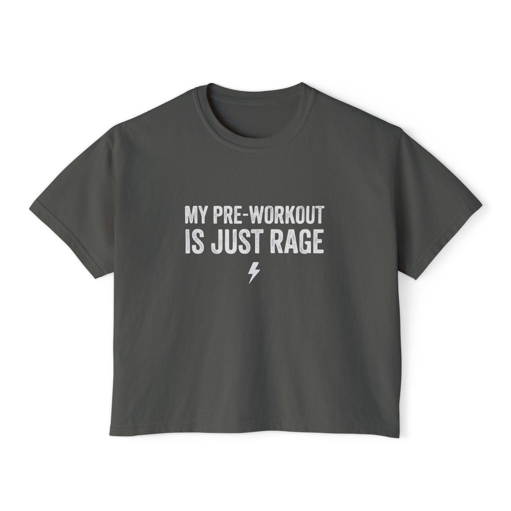 Women’s Boxy Tee “My Pre-Workout Is Just Rage” Gym Crop Top by Vantacore Athletics, view 2