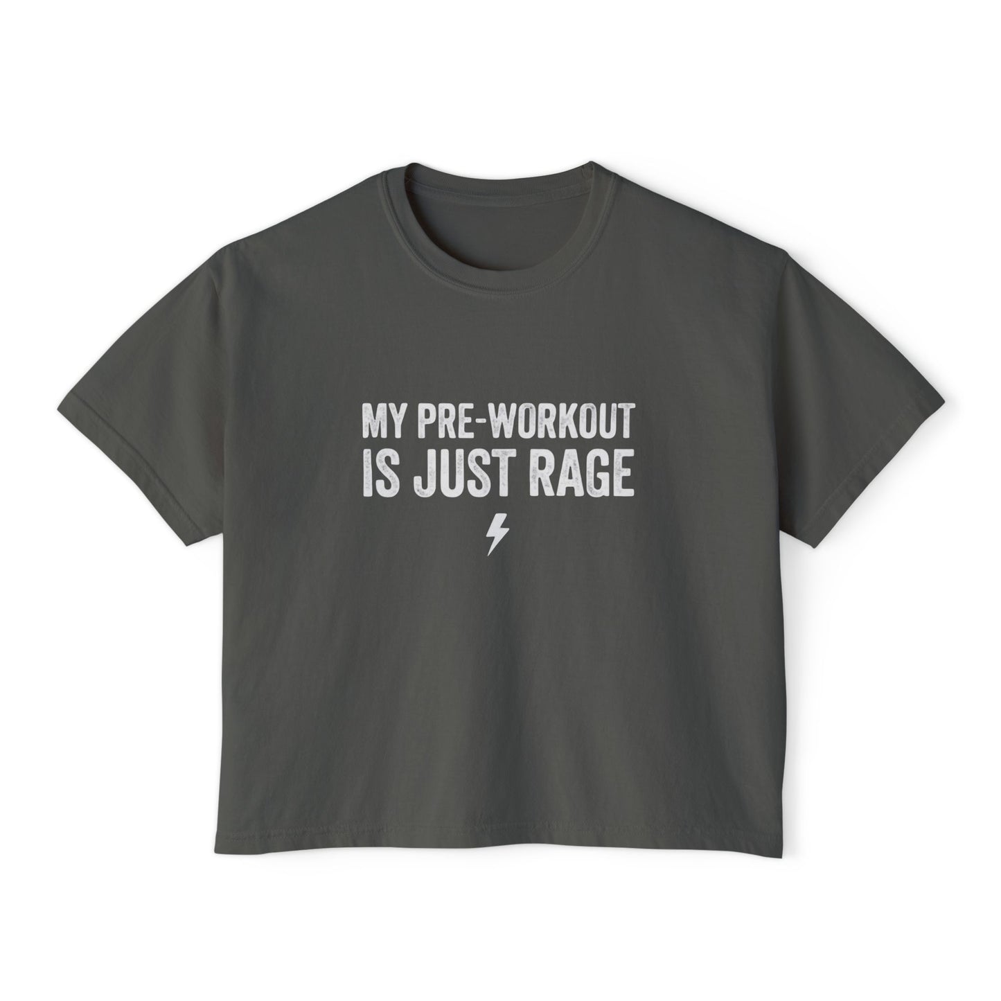 Women’s Boxy Tee — “My Pre-Workout Is Just Rage” Gym Crop Top