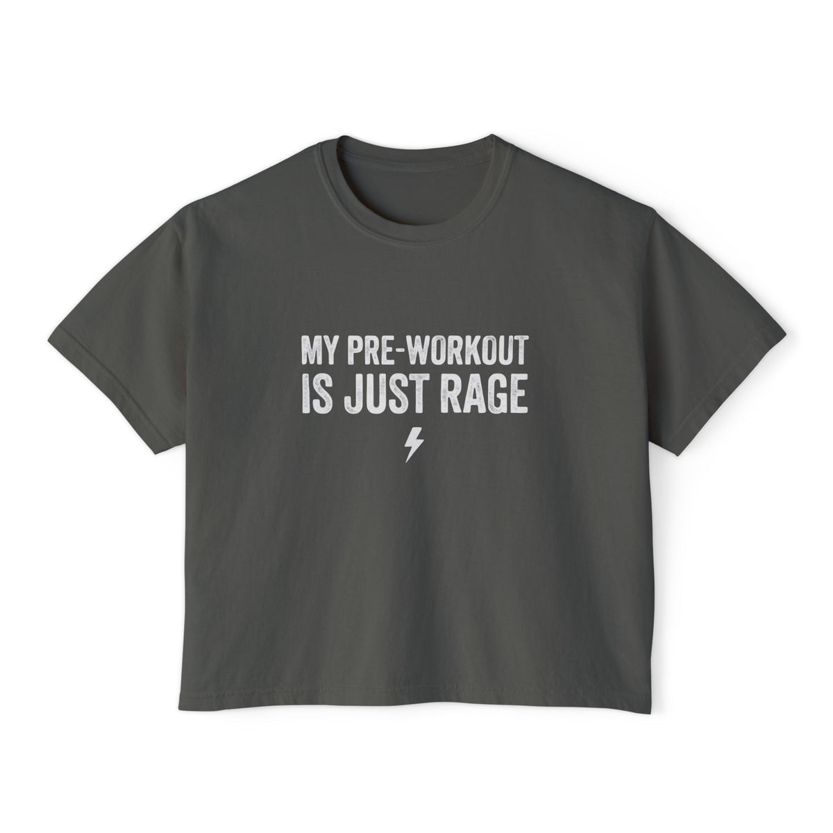 Women’s Boxy Tee “My Pre-Workout Is Just Rage” Gym Crop Top by Vantacore Athletics, view 2