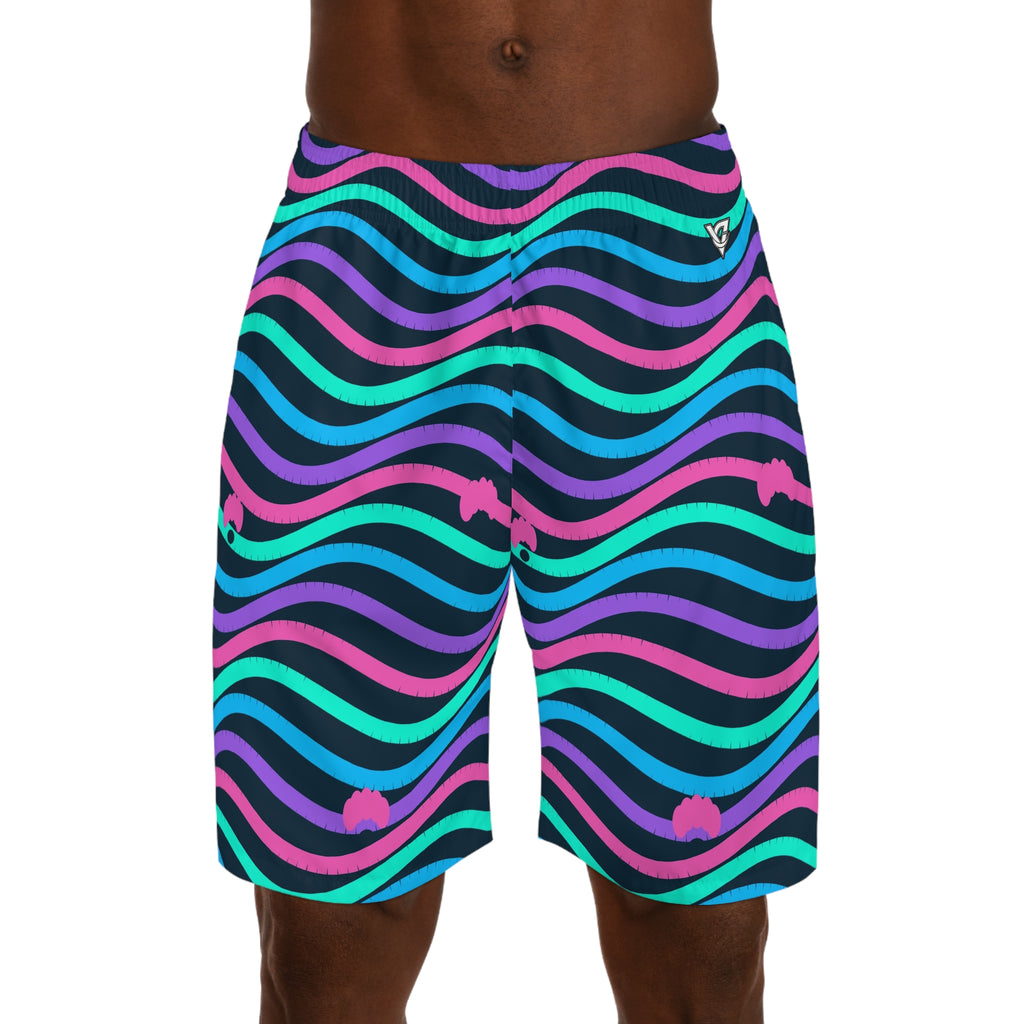 Yoga Neon Lagoon Wave Rider Men's Athletic Shorts with Pockets