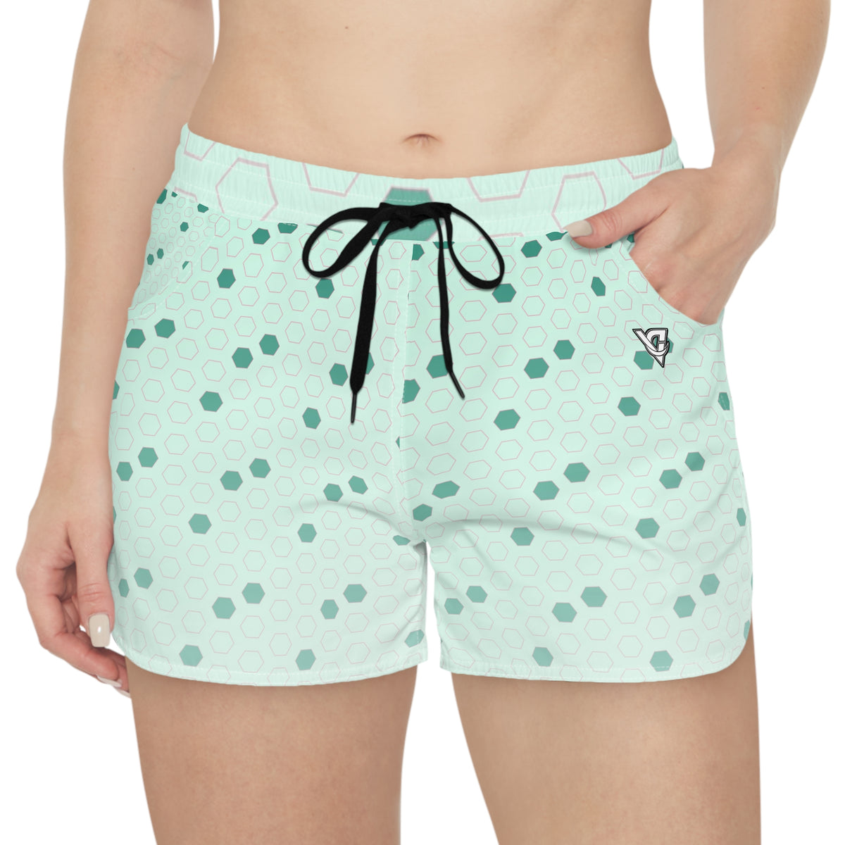 Soccer Mint Glow Hex Pitch Women's Athletic Shorts with Pockets