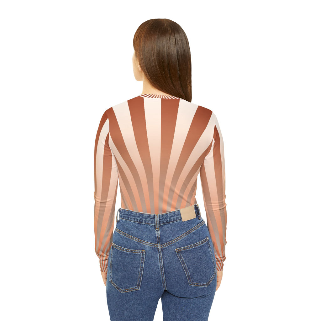Peach Sunburst Women's Long Sleeve V-Neck Athletic Top