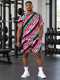 Training & Gym Flamingo Fizz Stripe Surge Men's Athletic Shorts with Pockets - front view