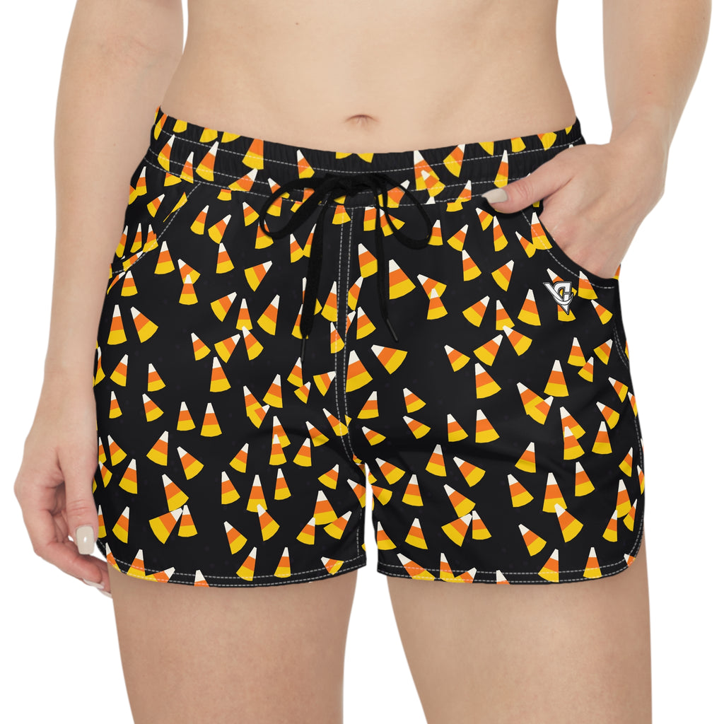 Women's Multipurpose Athletic Shorts with Pockets | Halloween Midnight Pumpkin Candy Corn Toss