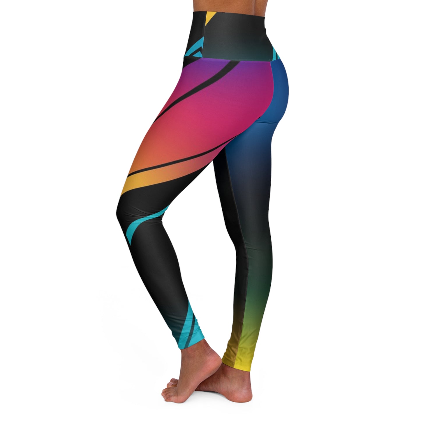 High-Waist Rainbow Gradient Yoga Leggings — Abstract Neon Athletic Leggings