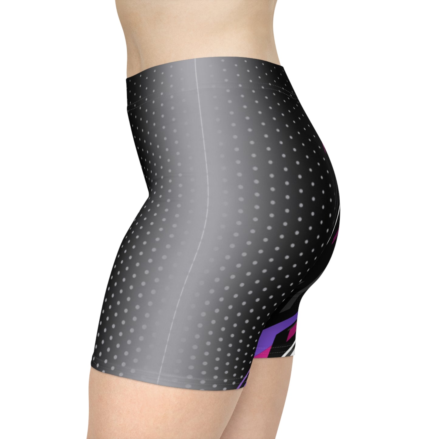 Women Shadow Prism Biker Shorts | Black, Purple & Pink Geometric Activewear