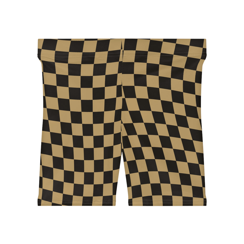 Sandstorm Warp Check Women's Biker Shorts — High-Waist Workout Shorts