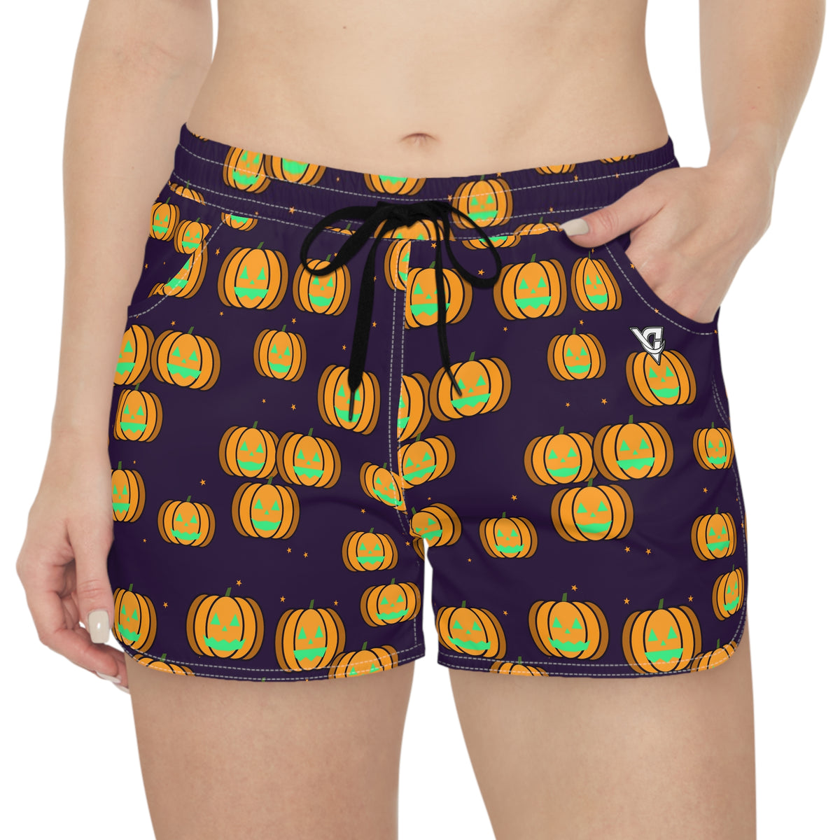 Women's Multipurpose Athletic Shorts with Pockets | Halloween Hocus Pocus Jack-O'-Lantern