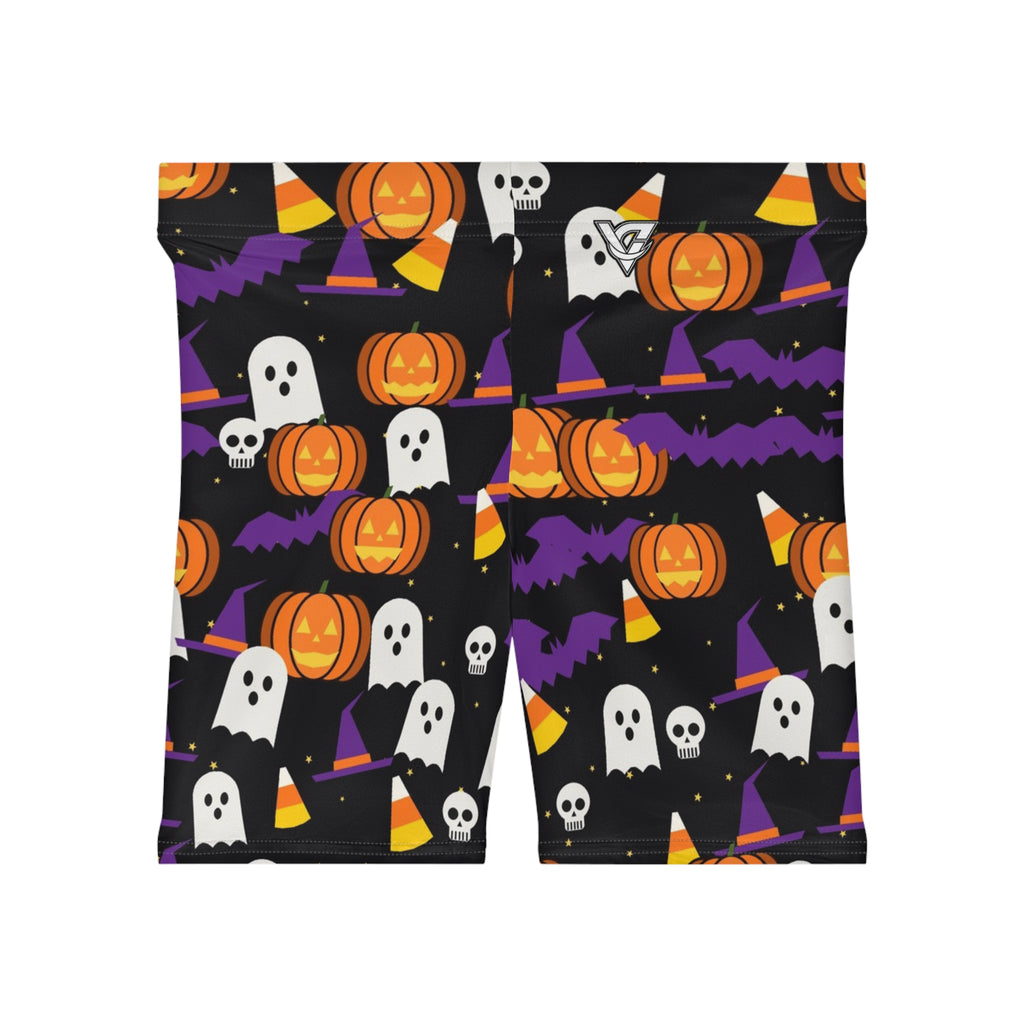 Halloween Midnight Pumpkin Spooky Mix Women's Biker Shorts — High-Waist Workout Shorts