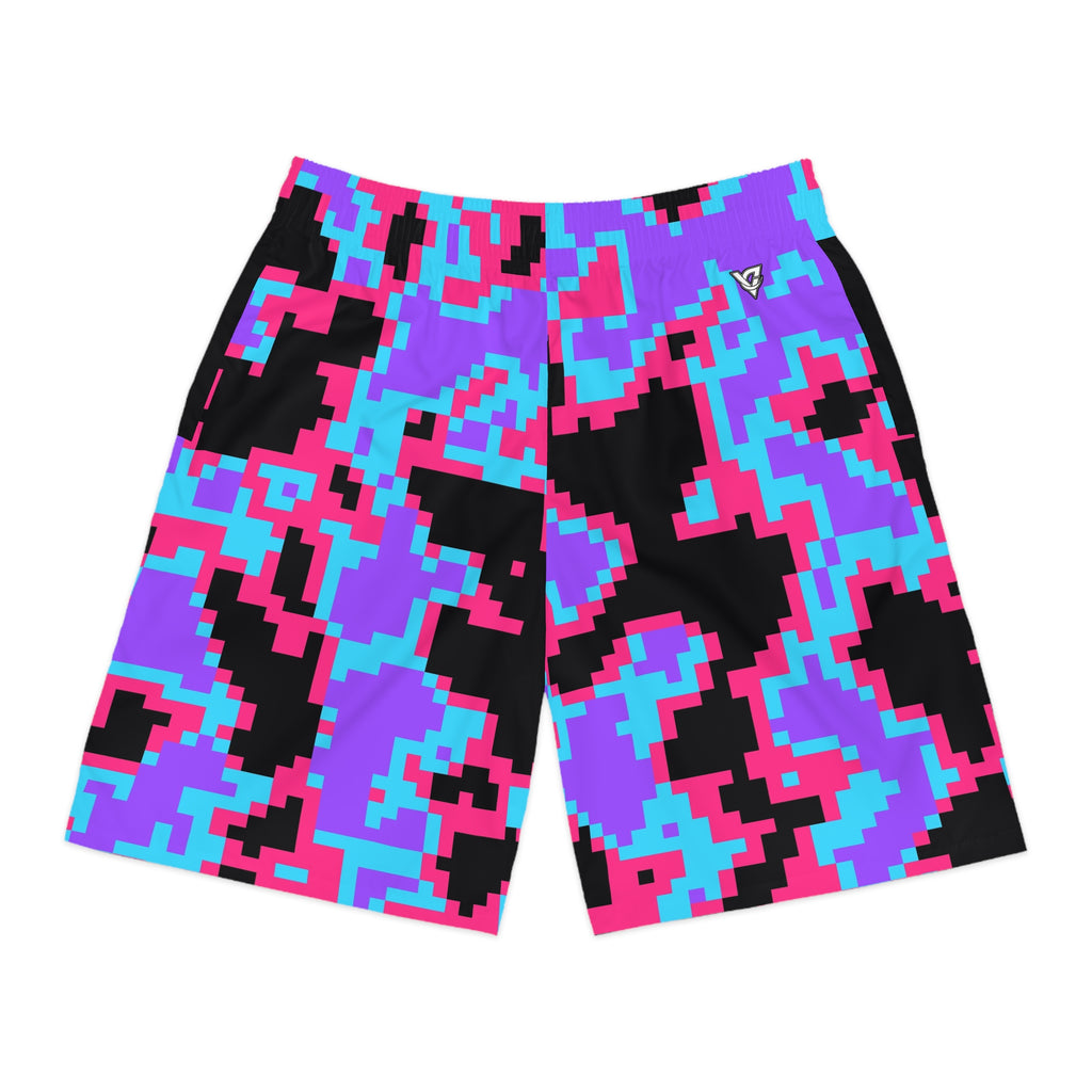 Men's Neon Digital Camo Performance Jogger Athletic Shorts with Pockets