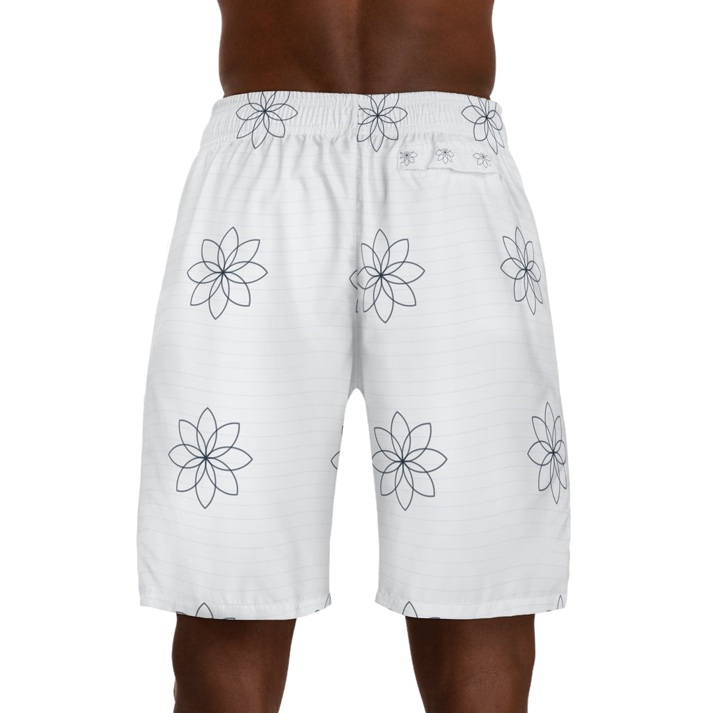 Yoga Arctic White Flow Lotus Men's Athletic Shorts with Pockets