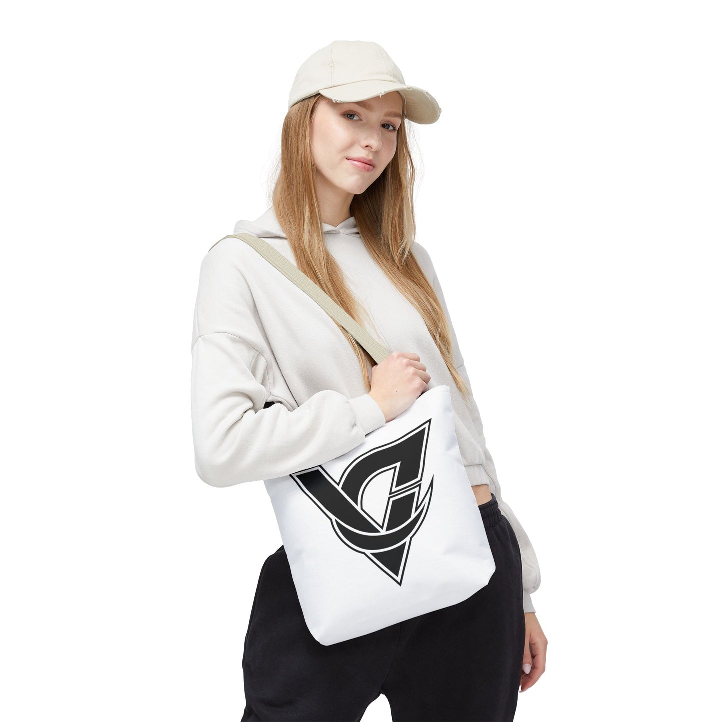 Monogram V Triangle Tote Bag – Bold Black Logo All-Over Print