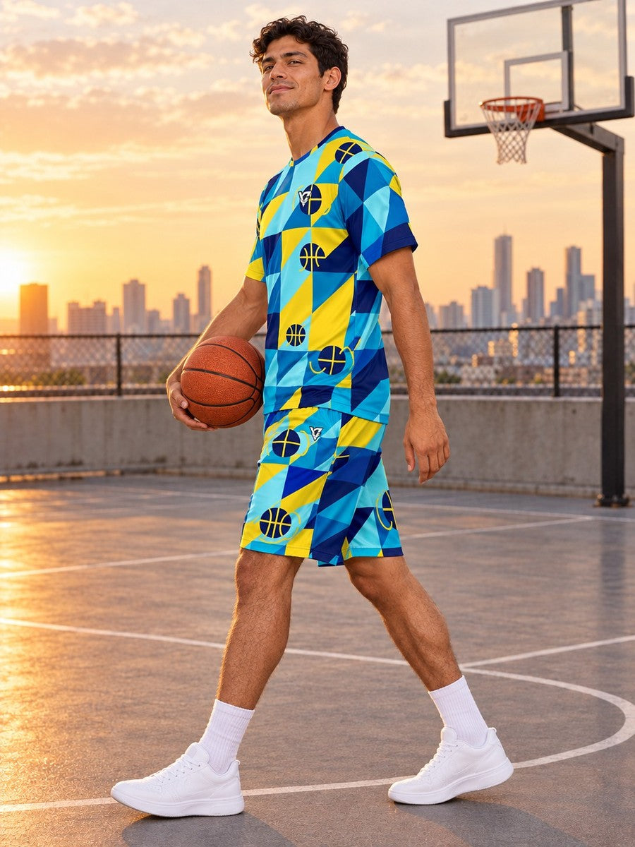 Basketball Cobalt Spark Prism Block Men's Sports Jersey - side view