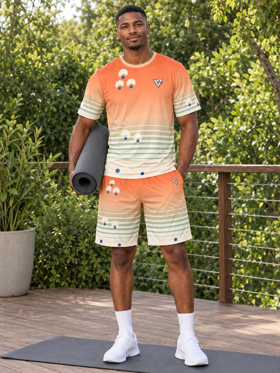 Yoga Papaya Splash Horizon Fade Men's Athletic Shorts with Pockets - front view