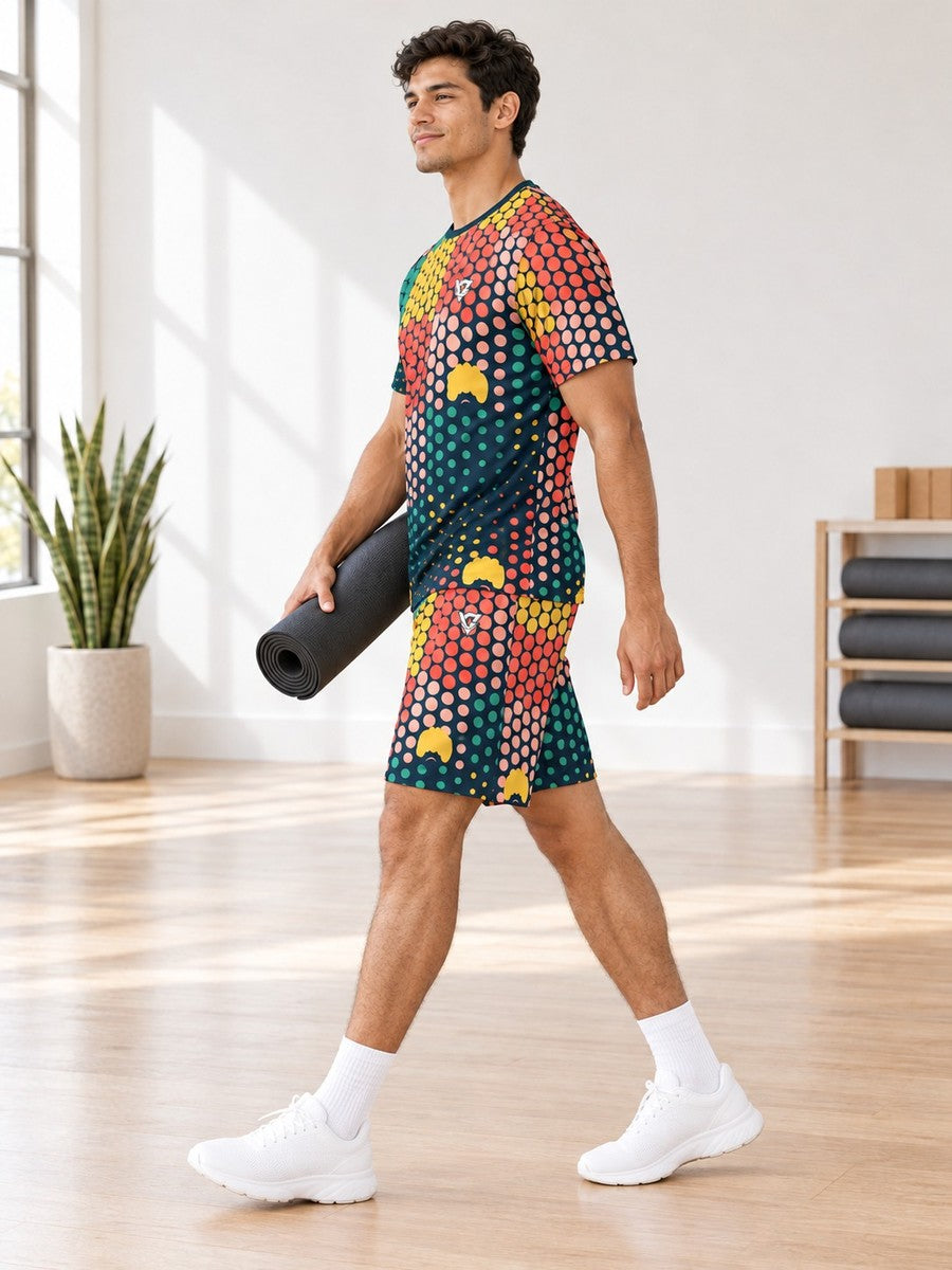 Yoga Coral Reef Halftone Pulse Men's Athletic Shorts with Pockets - side view