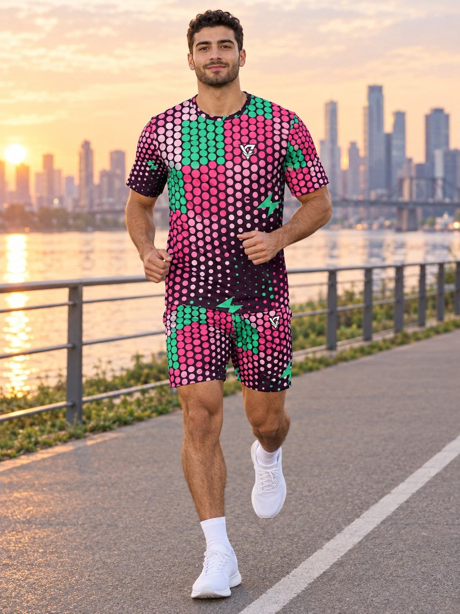 Running Flamingo Fizz Halftone Pulse Men's Sports Jersey - front view