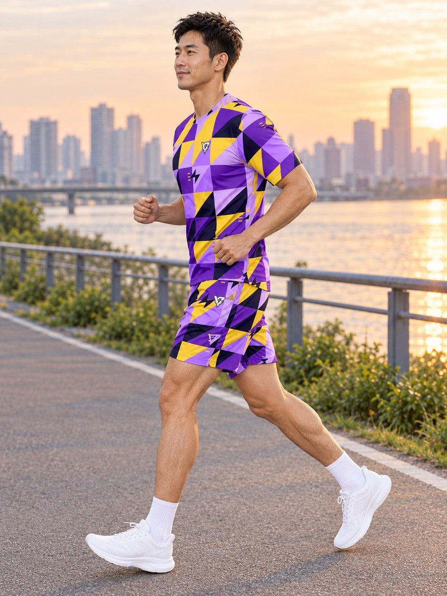 Running Ultra Grape Prism Block Men's Athletic Shorts with Pockets - side view