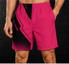 Men's Neon Pink Bold Geometric Jogger Athletic Shorts with Pockets