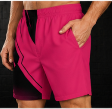 Men's Neon Pink Bold Geometric Jogger Athletic Shorts with Pockets