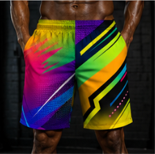 Men's Neon Abstract Vibrant Geometric Jogger Athletic Shorts with Pockets