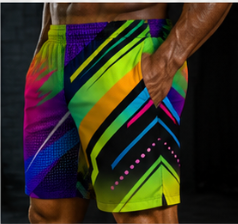 Men's Neon Abstract Vibrant Geometric Jogger Athletic Shorts with Pockets