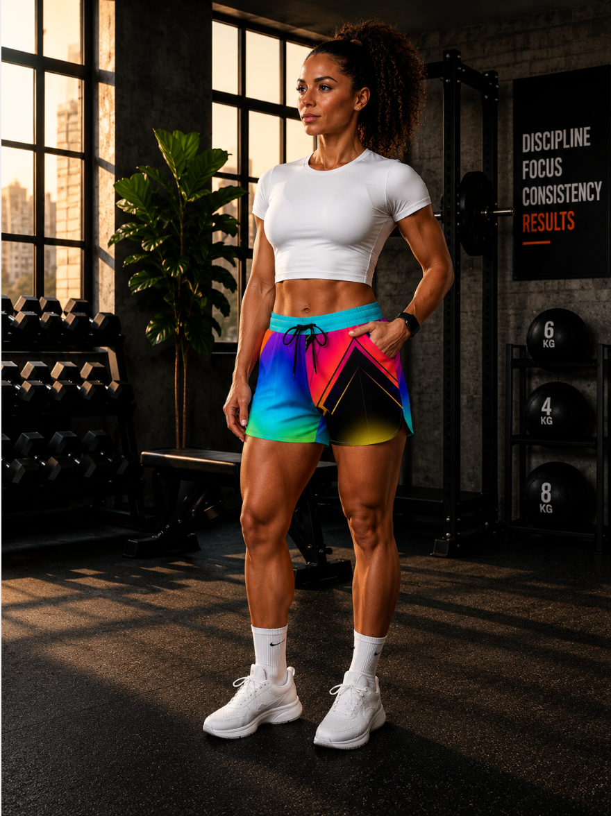 Women's Multipurpose Athletic Shorts with Pockets | Neon Gradient