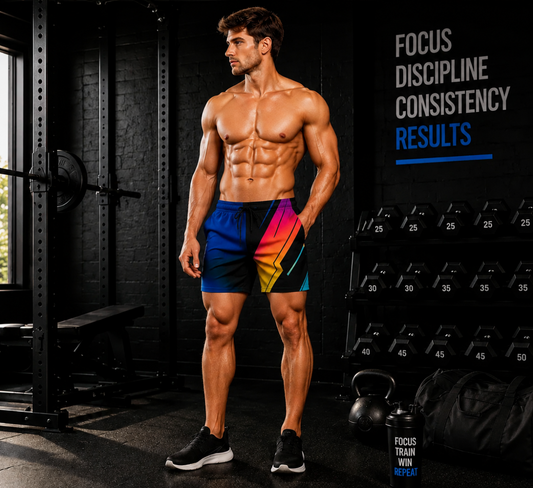 Men's Blue Gradient Geometric Jogger Athletic Shorts with Pockets