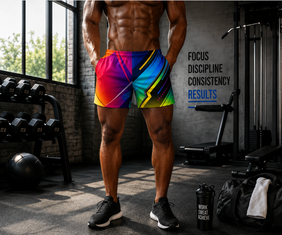 Men's Abstract Neon Colorful Geometric Jogger Athletic Shorts with Pockets