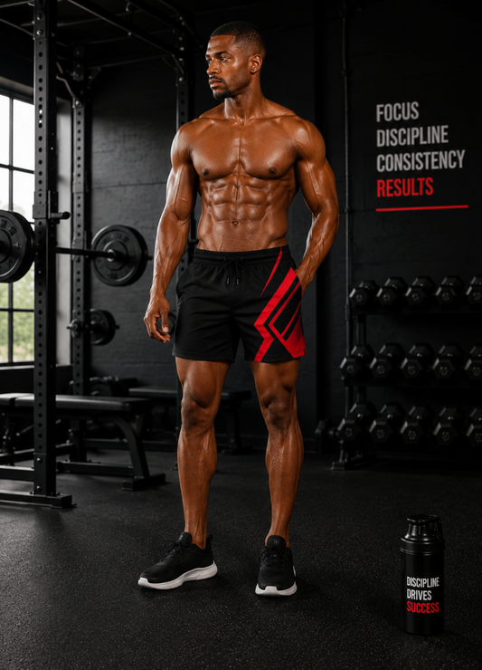 Men's Black & Red Performance Jogger Athletic Shorts with Pockets