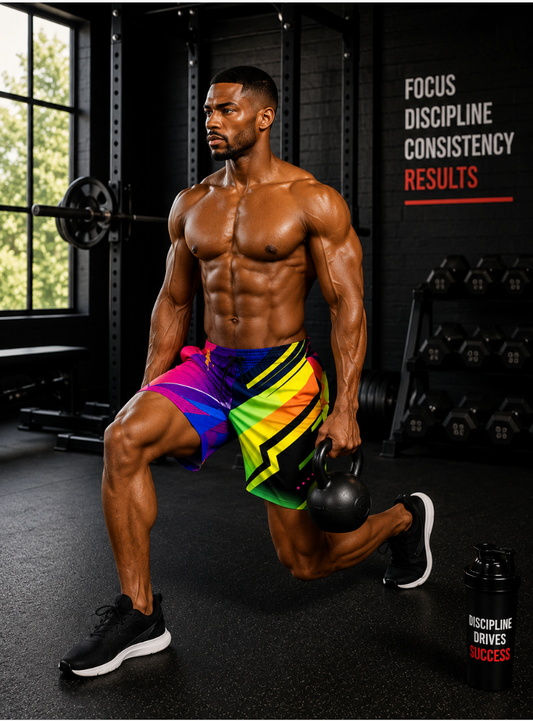 Men's Neon Geometric Vibrant Jogger Athletic Shorts