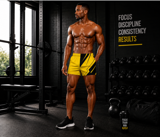 Men's Yellow & Black Geometric Jogger Athletic Shorts with Pockets