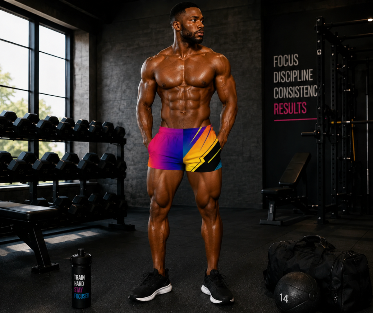 Men's Vibrant Gradient Geometric Jogger Athletic Shorts with Pockets