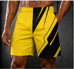 Men's Yellow & Black Geometric Jogger Athletic Shorts with Pockets