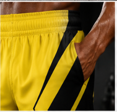 Men's Yellow & Black Geometric Jogger Athletic Shorts with Pockets