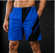 Men's Royal Blue & Black Geometric Jogger Athletic Shorts with Pockets