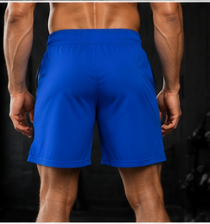 Men's Royal Blue & Black Geometric Jogger Athletic Shorts with Pockets