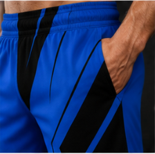 Men's Royal Blue & Black Geometric Jogger Athletic Shorts with Pockets