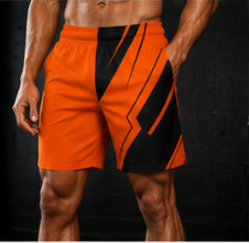 Men's Orange & Black Geometric Jogger Athletic Shorts with Pockets