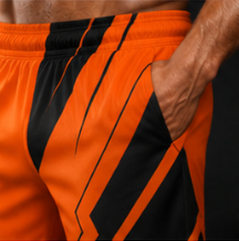 Men's Orange & Black Geometric Jogger Athletic Shorts with Pockets