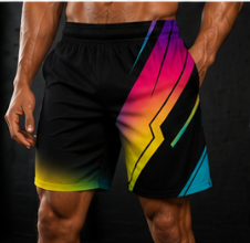Men's Neon Gradient Black Geometric Jogger Athletic Shorts with Pockets