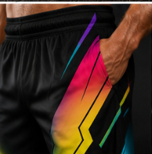 Men's Neon Gradient Black Geometric Jogger Athletic Shorts with Pockets