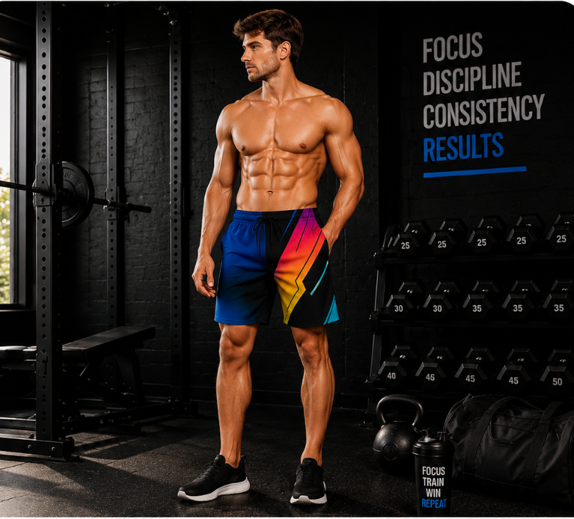 Men's Blue Gradient Geometric Jogger Athletic Shorts with Pockets