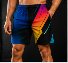 Men's Blue Gradient Geometric Jogger Athletic Shorts with Pockets