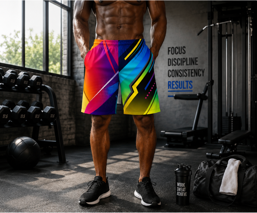 Men's Abstract Neon Colorful Geometric Jogger Athletic Shorts with Pockets